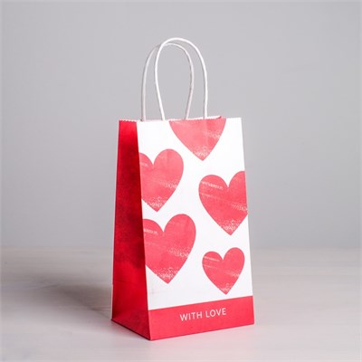 Пакет подарочный крафт With LOVE, 12 х 21 х 9 см 00001307343